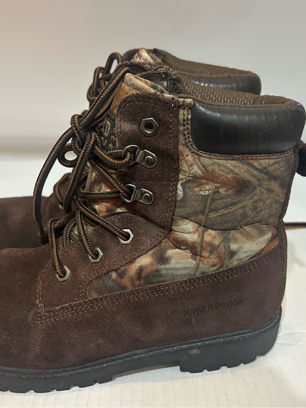 Vintage Faded Glory Women’s Size 4.5 Brown Waterproof Suede & Camo Lace-Up Boots